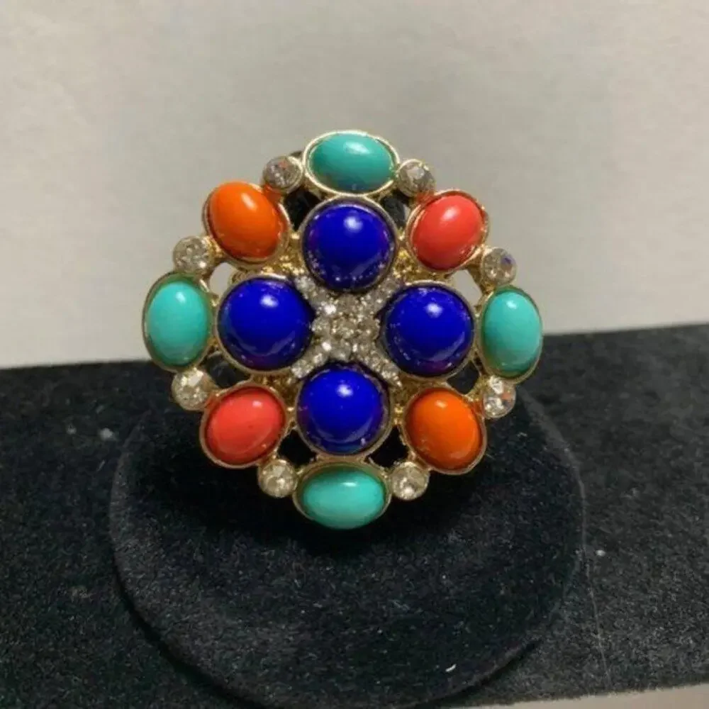 NEW Anthropologie Fashion Ring Multicolor Cluster Gems